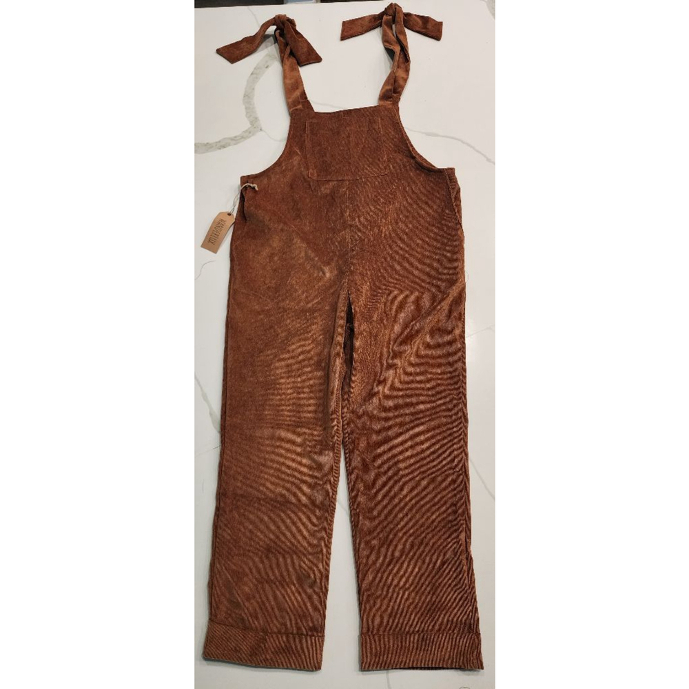 Wanderlux Brown Corduroy Overalls Women's S Adjustable Straps Bib jumpsuit NWT - Picture 2 of 12